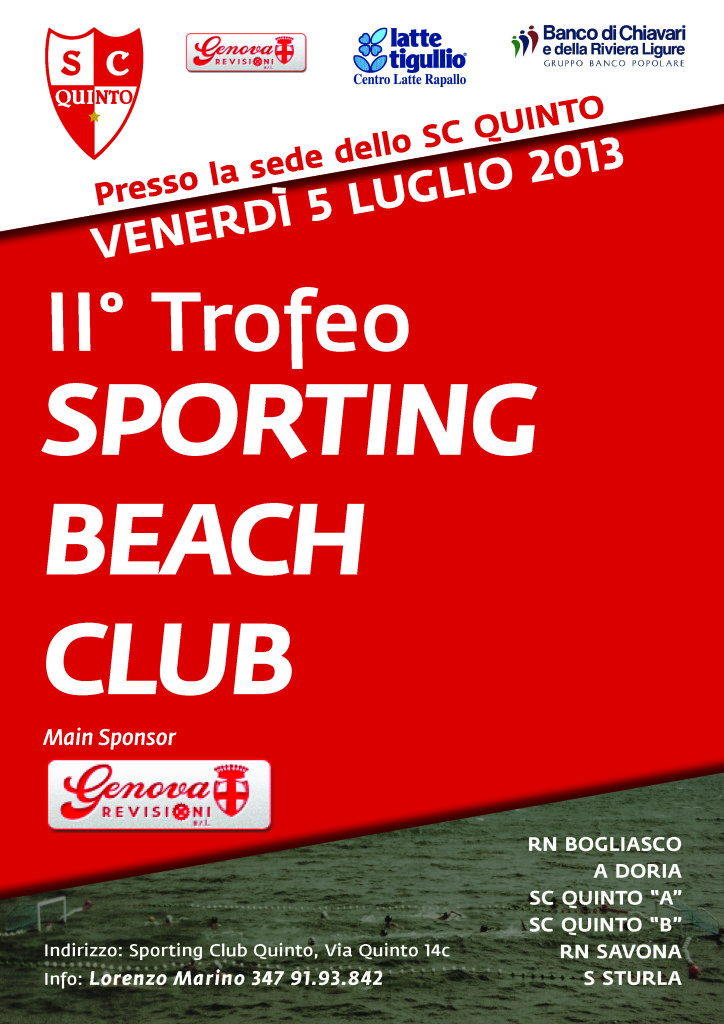 Locandina 2° Trofeo Sporting Beach Club by Genova Revisioni